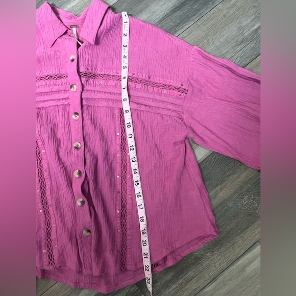 Free‎ People Button Up Pink Top- Cute Sleeves- XS - Picture 7 of 14